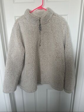 Time & Tru Cozy Cream Sherpa Half-Zip Pullover